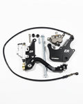 ER Moto ETM RTR Ultra Bee footbrake kit — full kit flat lay with dual caliper mount, lever, caliper, and hardware
