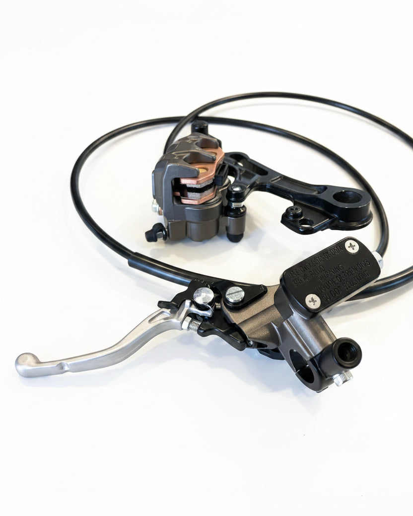Surron Ultra Bee rear brake master cylinder and lever close-up
