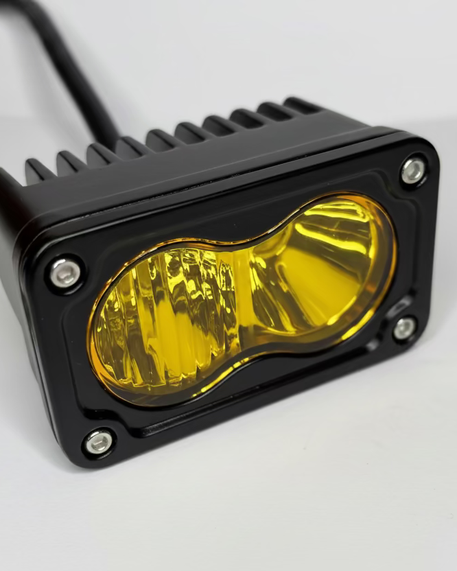 Baja-style dual-lens LED light — yellow lens, aluminum IP68 housing