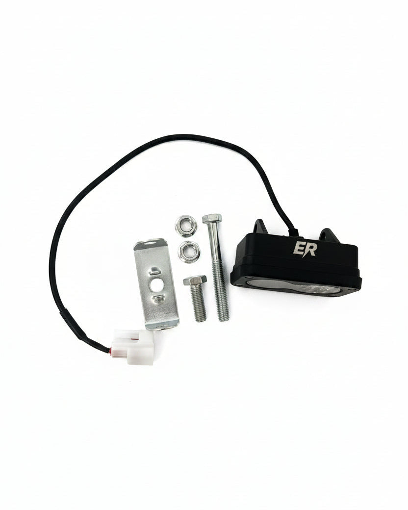 ER Moto Baja-style dual-lens LED light kit for Yozma — white lens, black housing, with mounting hardware