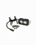 ER Moto Baja-style dual-lens LED light kit for Super 73 — white lens, black housing, with mounting hardware