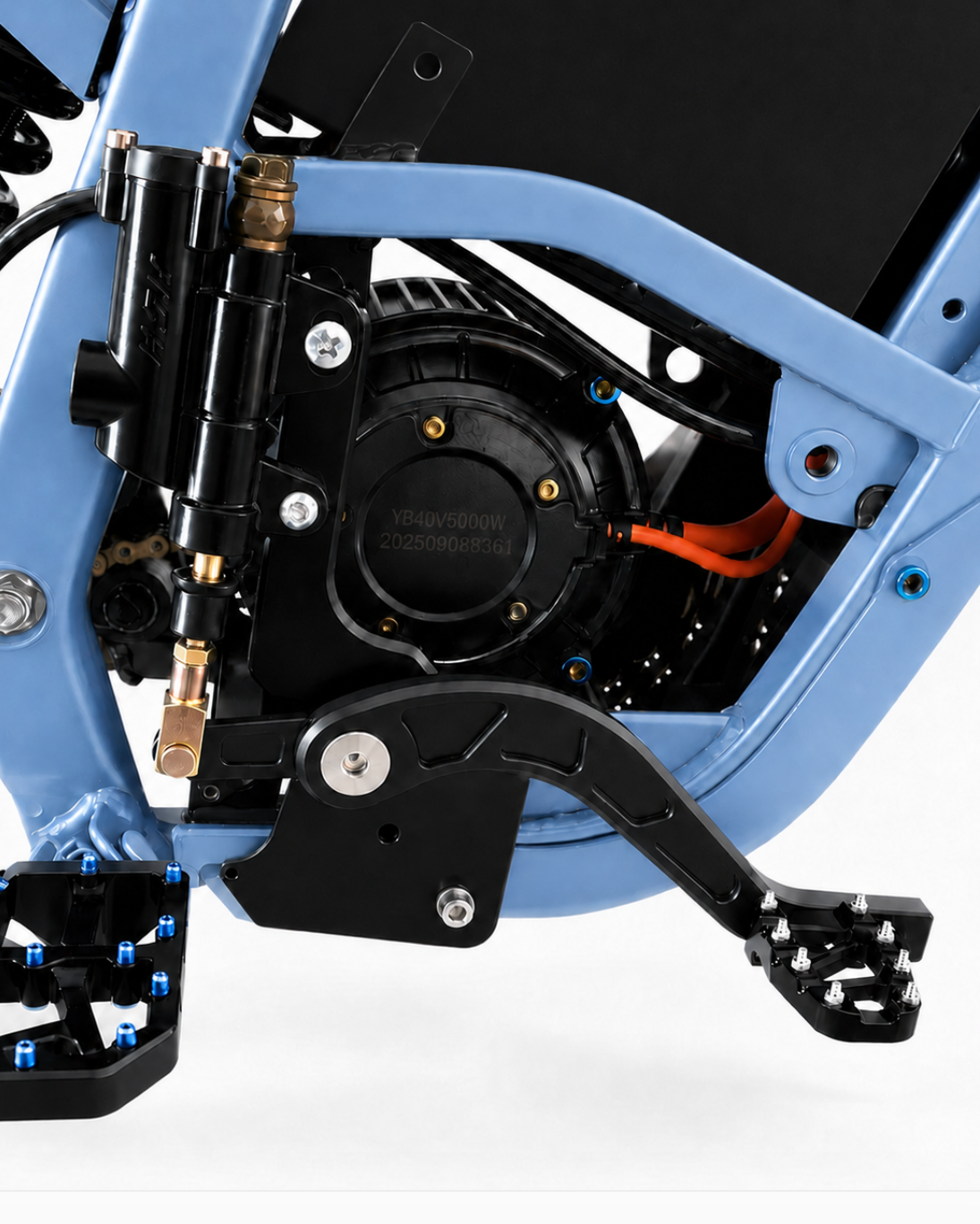 Side installed view: brake lever, caliper mount, grippy footpegs